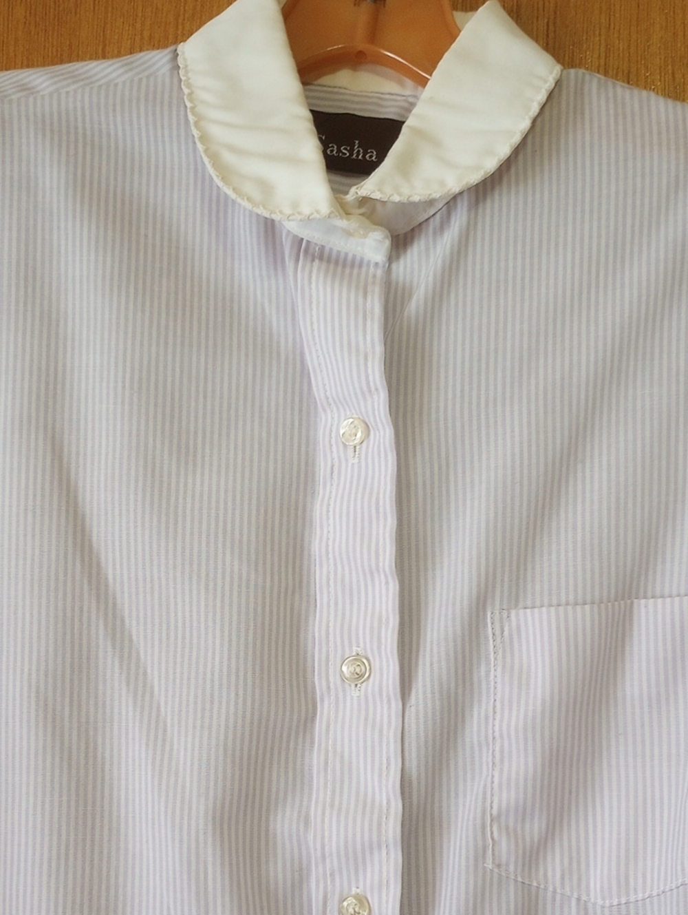 Sasha Classic Lavender & White Striped Cotton & Polyester Vintage Blouse, Sz 10
